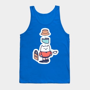 Red and Blue Bucket hat, face shield, face mask cat Tank Top